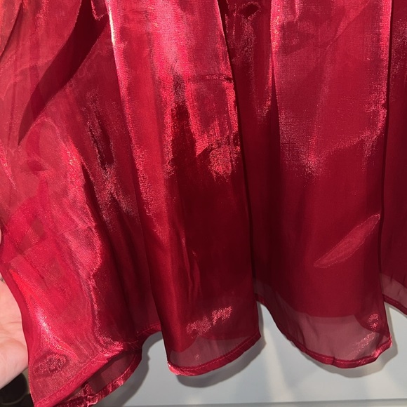 NWT Red Chiffon Baby Doll Dress with Sheer Billowy Sleeves - Picture 3 of 8